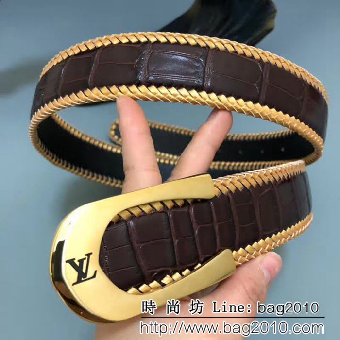 路易威登LV 義大利進口手工編織小牛皮壓制鱷魚紋 高端男士皮帶 LHG1822